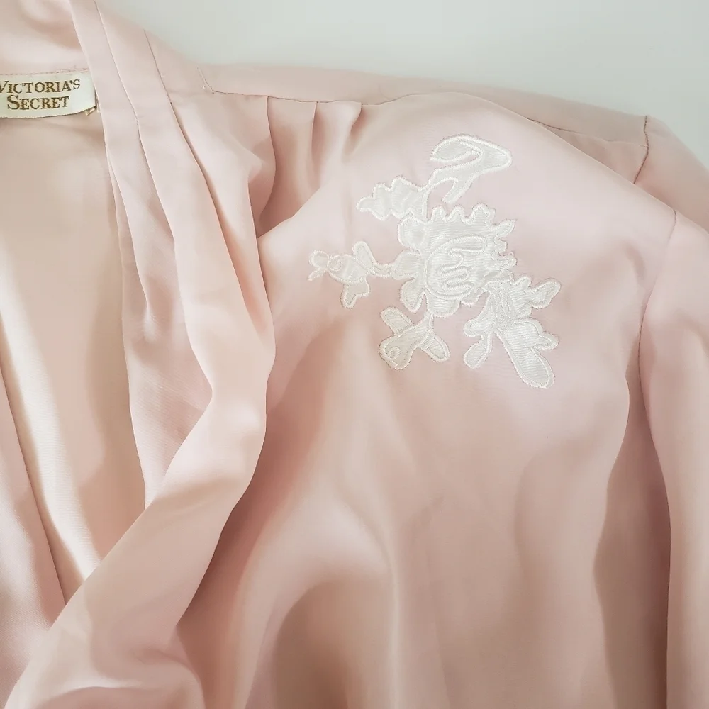 VINTAGE Victoria's Secret Gold Label Pink Kimono Wrap Top Lounge PJ Set Large